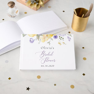 Lila Blumen, gelbe Blumen, Brautparty Gästebuch