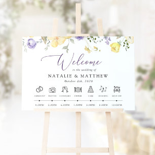Lila Blumen, gelbe Blumen, Hochzeits-Zeitplan Poster