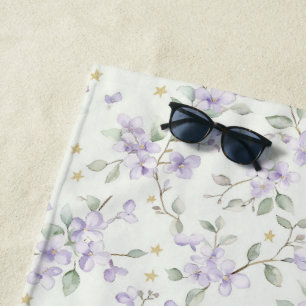 Lila Blumen Gold Sterne Monde Strandtuch