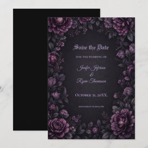 Lila Blumen Gothic Save the Date Einladung