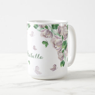 lila Blumen Grün Schmetterlinge Kaffeetasse
