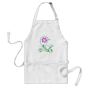 Lila-Blumen-grünes Blumenmuster Schürze