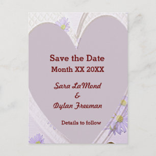 Lila Blumen, Herz, Ringe, Save the Date PCard Ankündigungspostkarte