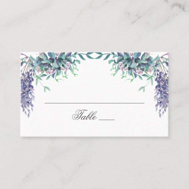 Lila Blumen. Hochzeit im Garten mit Blumen. Lavend Platzkarte (Vorderseite)