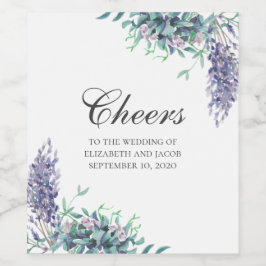 Lila Blumen. Hochzeit im Garten mit Blumen. Lavend Weinetikett