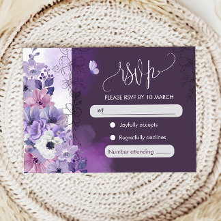 Lila Blumen Hochzeit-RSVP-Karte RSVP Karte
