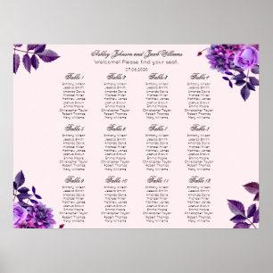 Lila Blumen Hochzeit Sitzplan. Rosa floral Poster