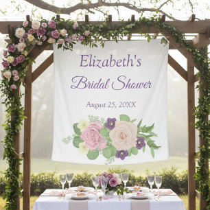 Lila Blumen-Hochzeitsdusche-Hintergrund-Tapete Wandteppich