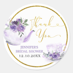 Lila Blumen Hochzeitsdusche Tee Danke Aufkleber