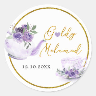 Lila Blumen Hochzeitsdusche Tee Danke Aufkleber
