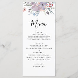 Lila Blumen Hochzeitsmenü. Speisekarte zum Abendes Menükarte