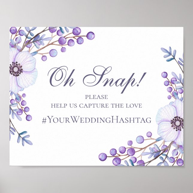 Lila Blumen Hochzeitszeichen. Instagram Hashtag Poster (Vorne)