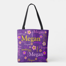 Lila Blumen-individueller Name Tasche