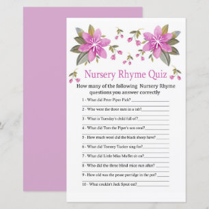 Lila Blumen Kinderreim-Quiz Baby Shower-Spiel