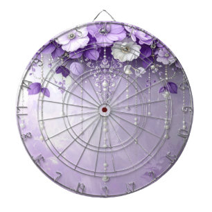 Lila Blumen mit baumelnden Perlen Dartboard Dartscheibe