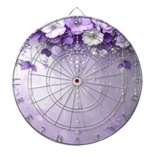 Lila Blumen mit baumelnden Perlen Dartboard Dartscheibe (vorne)