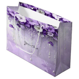Lila Blumen mit baumelnden Perlen Geschenktasche Große Geschenktüte