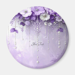 Lila Blumen mit baumelnden Perlen Magnet