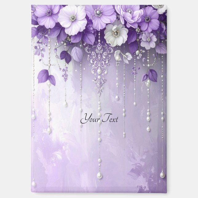 Lila Blumen mit baumelnden Perlen Magnet (Vorderseite)