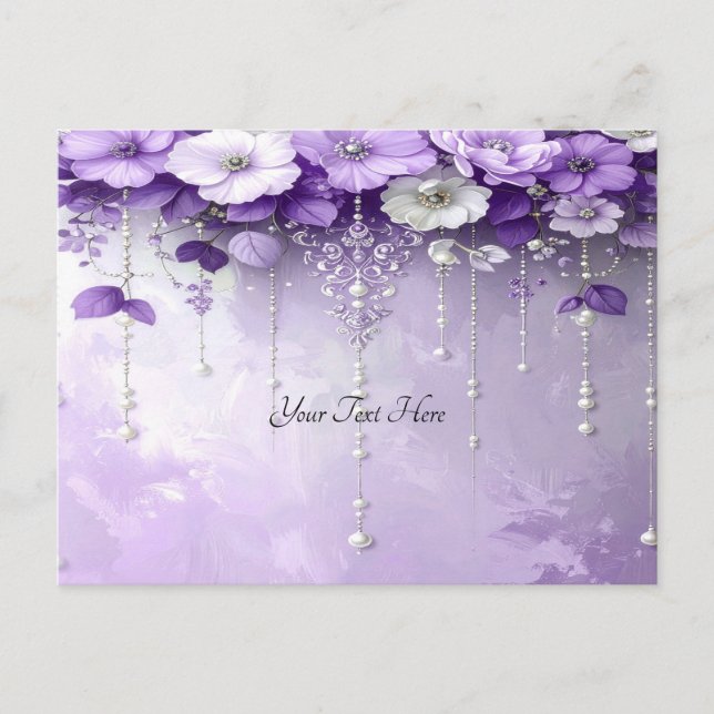 Lila Blumen mit baumelnden Perlen Postkarte (Vorderseite)