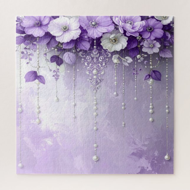 Lila Blumen mit baumelnden Perlen Puzzle (Vertikal)
