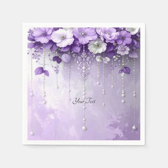 Lila Blumen mit baumelnden Perlen Serviette (Vorderseite)