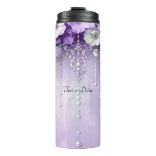 Lila Blumen mit baumelnden Perlen Thermosbecher