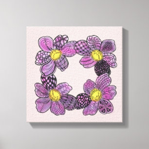 Lila Blumen mit Gelben Stamens Doodle Leinwanddruck