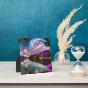 Lila Blumen Moon und Seeblick Fotoplatte