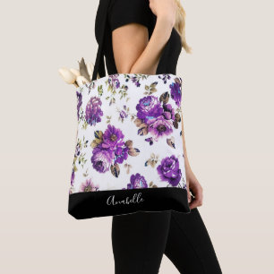 Lila Blumen-Muster mit Monogramm-Taschen-Tasche Tasche