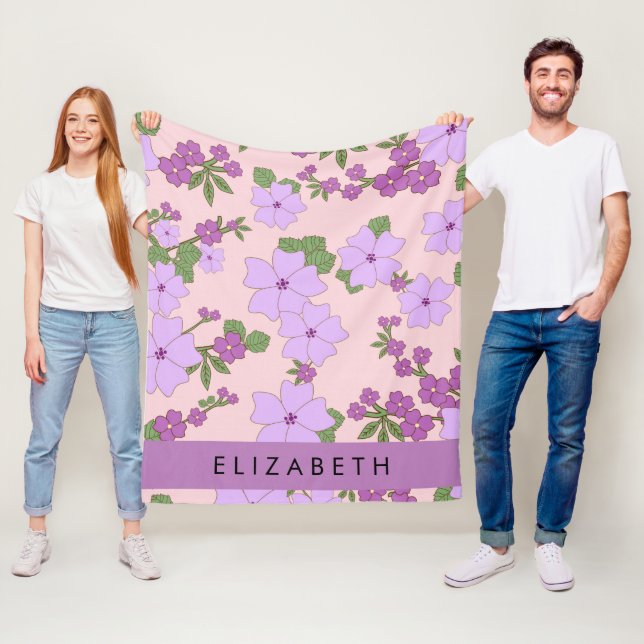 Lila Blumen, Muster von Blume, Ihr Name Fleecedecke (Beispiel)