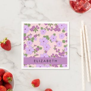 Lila Blumen, Muster von Blume, Ihr Name Serviette