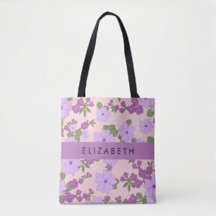 Lila Blumen, Muster von Blume, Ihr Name Tasche