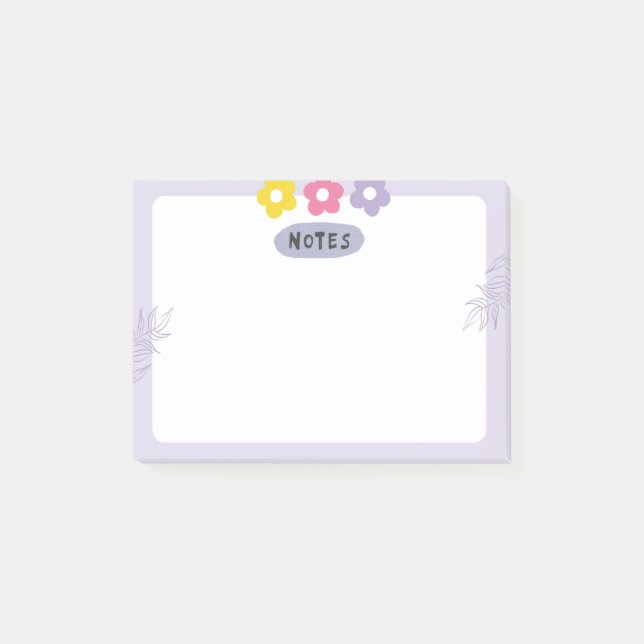Lila Blumen-Notizzettel  Post-it Klebezettel (Vorderseite)