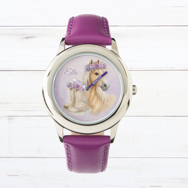 Lila Blumen Pferd Mädchen Armbanduhr (Von Creator hochgeladen)