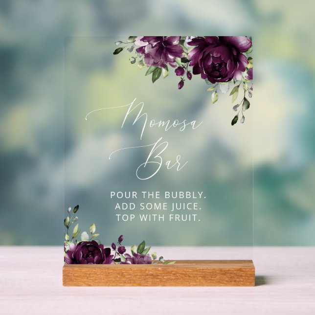 Lila Blumen, Pflaumen, Blume Boho, Momosa Bar Acrylschild (Neutral)