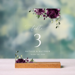 Lila Blumen, Pflaumen, Blume, Boho, Tischnummern Acrylschild