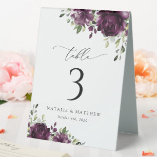 Lila Blumen, Pflaumen, Blume, Boho, Tischnummern Tischaufsteller