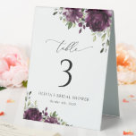 Lila Blumen, Pflaumen, Blume, Boho, Tischnummern Tischaufsteller<br><div class="desc">Fügen Sie Ihrem Brautparty eine persönliche Touch mit diesen stilvollen und unvergesslichen Party hinzu! Das Design zeichnet sich durch lila Aquarell-Blume und Grünpflanzen auf weißem Hintergrund aus.</div>