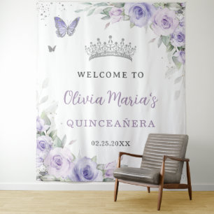 Lila Blumen-Quinceañera-Bridal-Willkommen Wandteppich