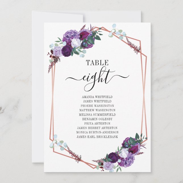 Lila Blumen-Rose Gold-Rahmen-Hochzeitskarte Einladung (Vorderseite)