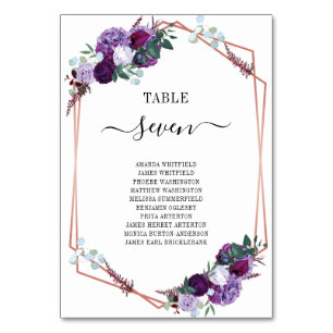 Lila Blumen-Rose Gold-Rahmen-Hochzeitskarte Tischnummer
