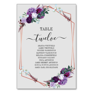 Lila Blumen-Rose Gold-Rahmen-Hochzeitskarte Tischnummer