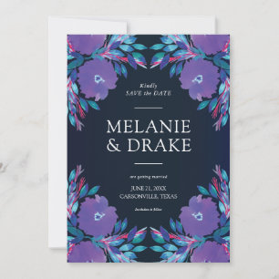 Lila Blumen Save the Date bemalt Einladung