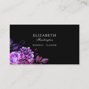 Lila Blumen. Schwarze Karte. Florals. botanisch Visitenkarte