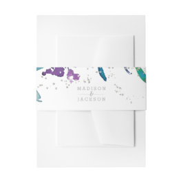 Lila Blumen & Silber Confetti Hochzeit Einladung Einladungsbanderole