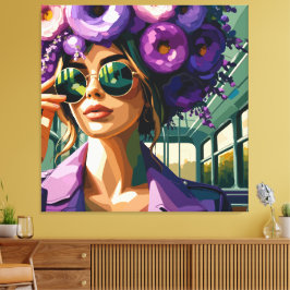 Lila Blumen-Sonnenbrille Frau Boho-Porträt Leinwanddruck