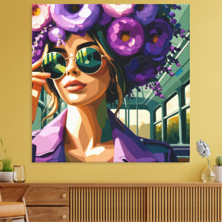 Lila Blumen-Sonnenbrille Frau Boho-Porträt Leinwanddruck