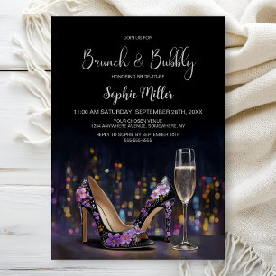 Lila Blumen Stiletto Schuhe Brunch und Sprudelnd Einladung