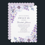 Lila Blumen Sweet 16. 16. Blumengeburt Einladung<br><div class="desc">Sweet 16 Geburtstagseinladung mit violetten Blumen. Bitte kontaktieren Sie mich,  wenn Sie zusätzliche Artikel benötigen.</div>